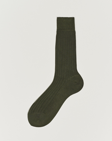 Men | Italian Department | Bresciani | Cotton Ribbed Short Socks Olive Green