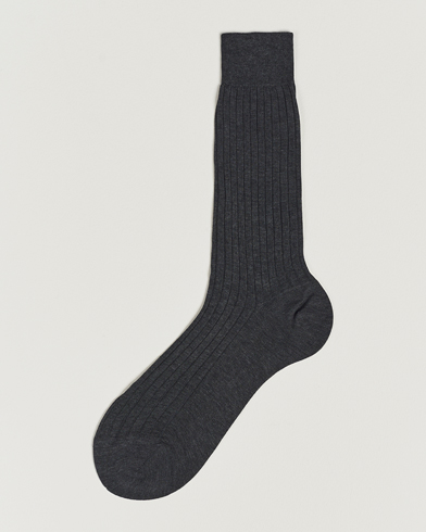 Men | Italian Department | Bresciani | Cotton Ribbed Short Socks Grey Melange