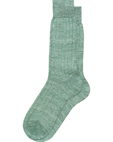 Bresciani Linen Ribbed Short Socks Green Melange