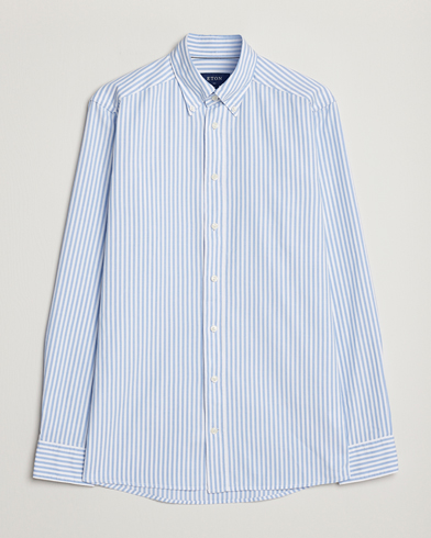 Men | Oxford Shirts | Eton | Slim Fit Royal Oxford Stripe Button Down Light Blue