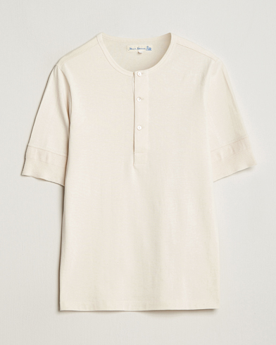 Men | Henley Shirts | Merz b. Schwanen | Short Sleeve Organic Cotton Henley Nature