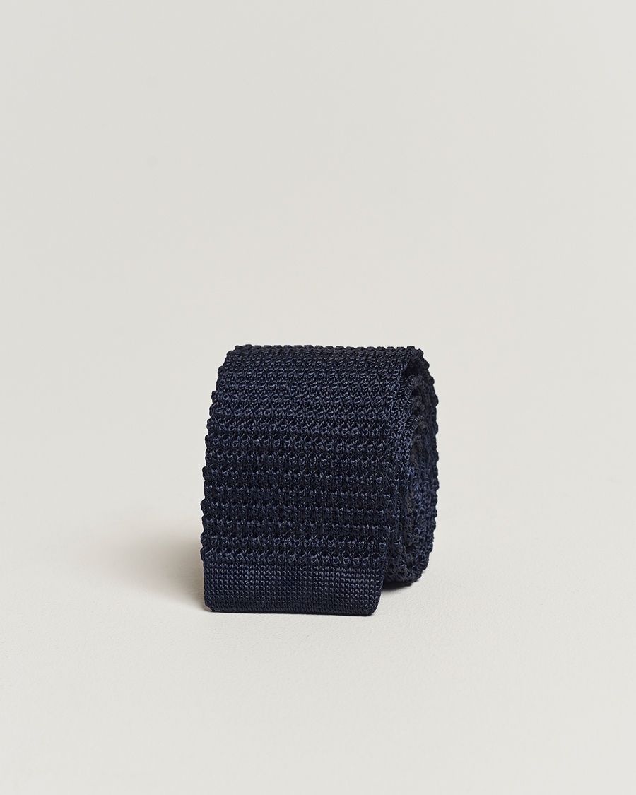 Amanda Christensen Knitted Silk Tie 6 cm Navy – Blue