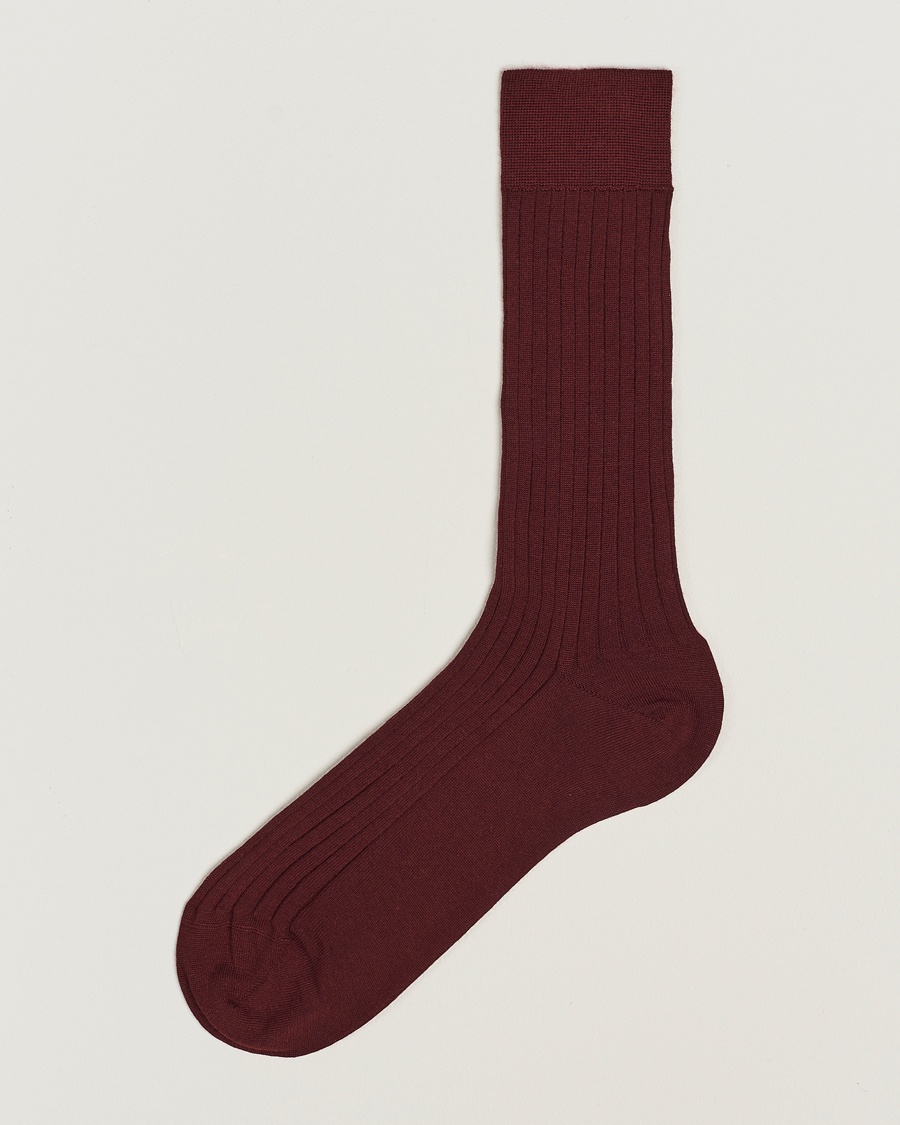 Bresciani Wool/Nylon Ribbed Short Socks Burgundy – Red