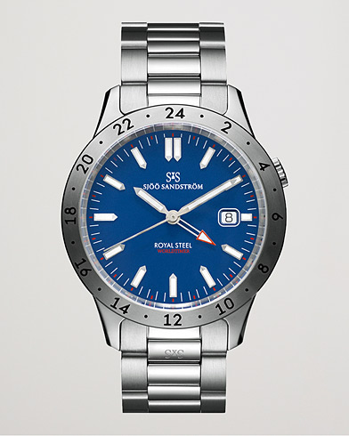 Men | Fine watches | Sjöö Sandström | Royal Steel Worldtimer 41mm Blue with Steel