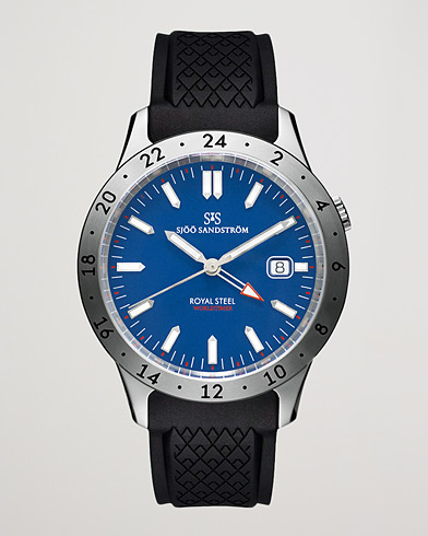 Men | Watches | Sjöö Sandström | Royal Steel Worldtimer 41mm Blue with Rubber
