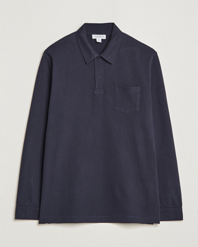 Men | Old product images | Sunspel | Riviera Long Sleve Polo Navy