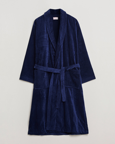 Men | Pyjamas & Robes | Derek Rose | Cotton Velour Gown Navy