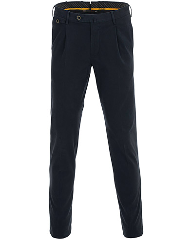 PT01 Slim Fit Pleated Cotton Trousers Navy hos CareOfCarl.com