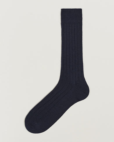 Men | Everyday Socks | Bresciani | Wool/Nylon Heavy Ribbed Socks Navy