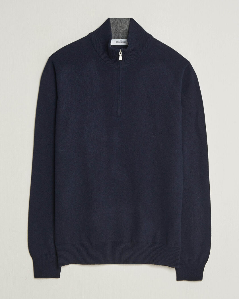  Gran Sasso Wool/Cashmere Half Zip Navy – Blue