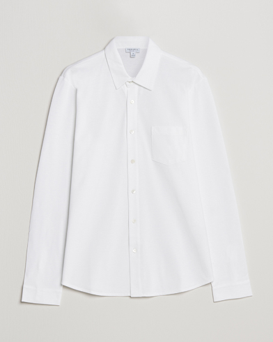 Men | Sunspel | Sunspel | Long Sleeve Pique Shirt White