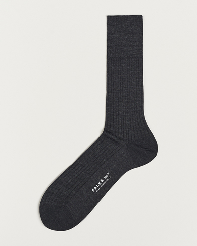 Men | Socks | Falke | No. 7 Finest Merino Ribbed Socks Anthracite Melange