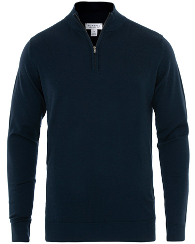 Men |  | Sunspel | Merino Half Zip Sweater Light Navy