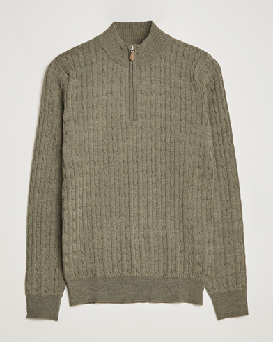 Men | Care of Carl Exclusives | Stenströms | Merino Wool Cable Half Zip Olive