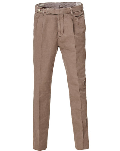  Slim Fit Cotton/linen Pleated Trousers Brown 46