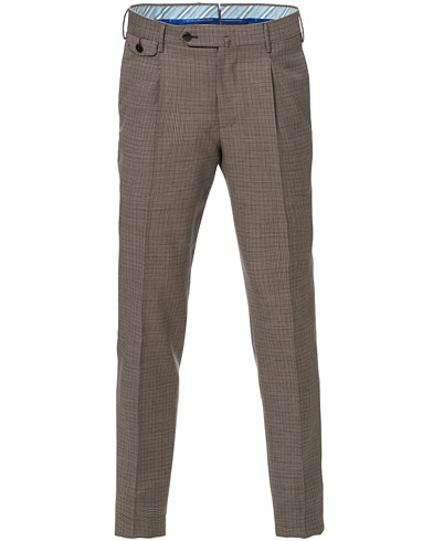  Gentleman Fit Pleated Houndstooth Wool Trousers Light Brown