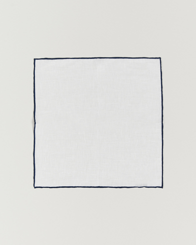 Men | Pocket Squares | Amanda Christensen | Linen Paspoal Pocket Square White/Navy