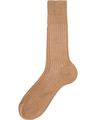 Bresciani Cotton Ribbed Short Socks Light Brown