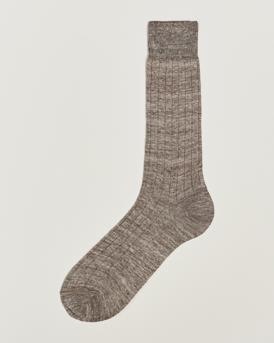 Bresciani Linen Ribbed Short Socks Brown Melange – Brown