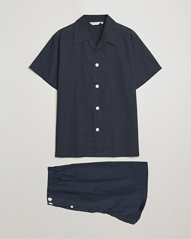 Men |  | Derek Rose | Shortie Printed Cotton Pyjama Set Navy