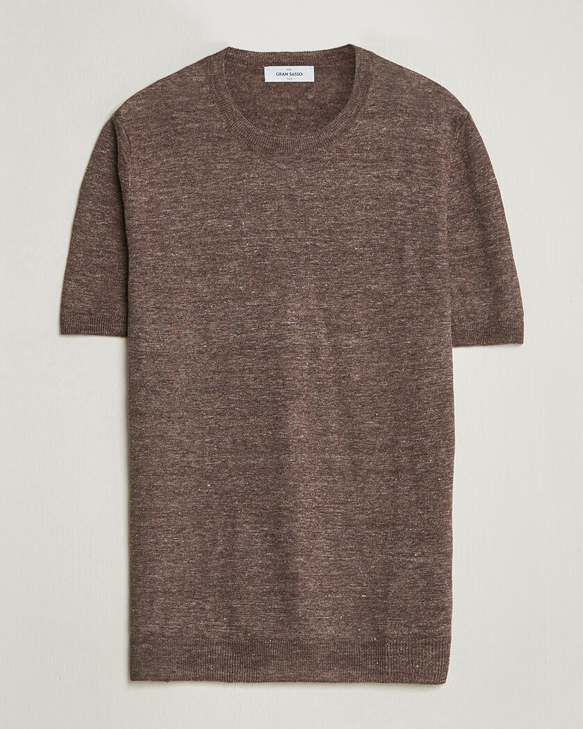 Gran Sasso Knitted Linen T-Shirt Navy Melange at CareOfCarl.com