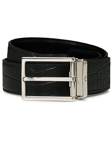 Men | Leather Belts | Montblanc | Square Buckle Alligator Printed 35mm Leather Belt Black