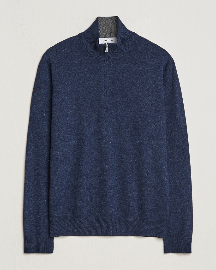Gran Sasso Wool/Cashmere Half Zip Navy Melange – Blue