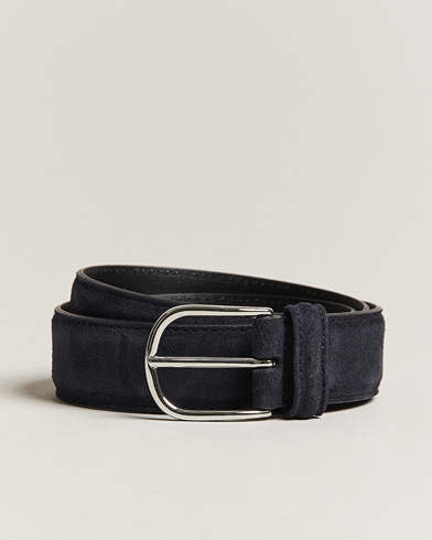 Men | Leather Belts | Anderson's | Suede 3,5 cm Belt Navy