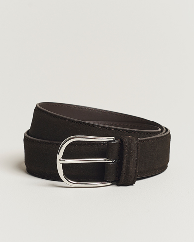 Men | Belts | Anderson's | Suede 3,5 cm Belt Dark Brown