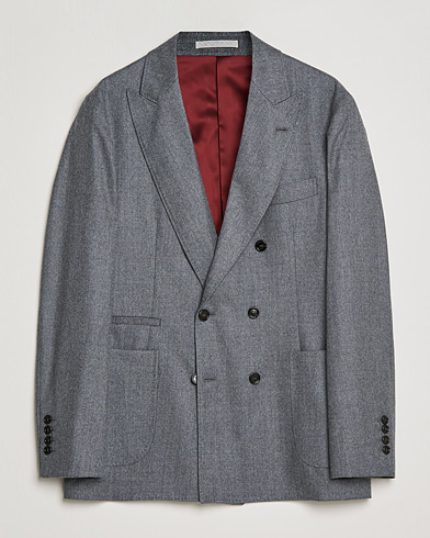 Men | Wool Blazers | Brunello Cucinelli | Double Breasted Flannel Blazer Grey Melange