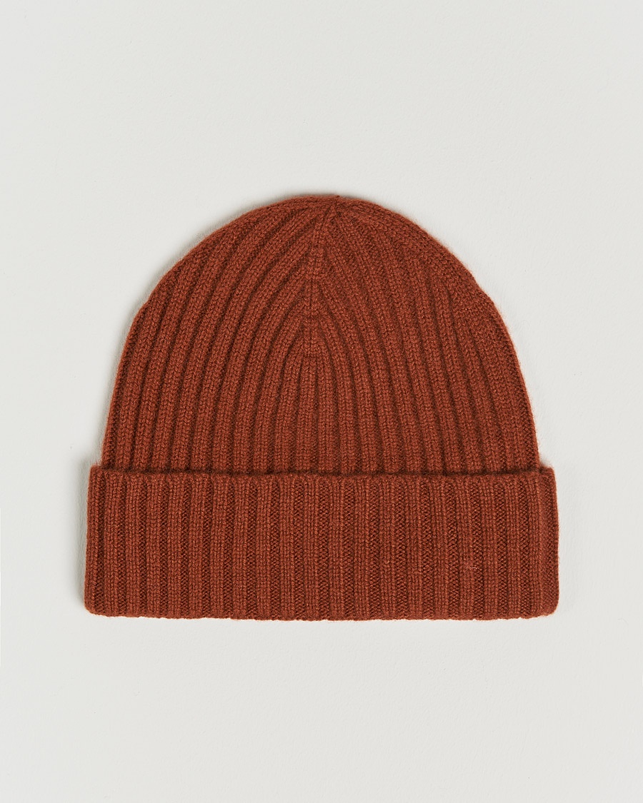 Amanda Christensen Rib Knitted Cashmere Cap Rust - Size: One size