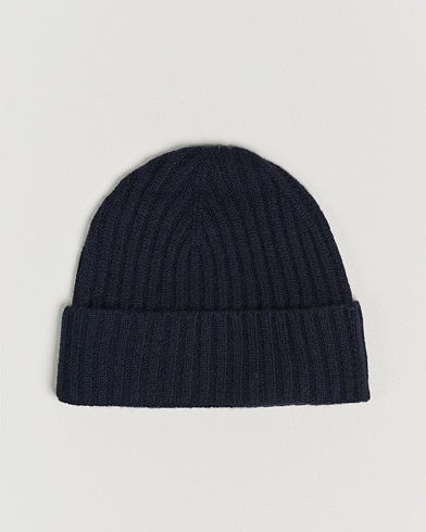 Beanies |  Rib Knitted Cashmere Cap Navy