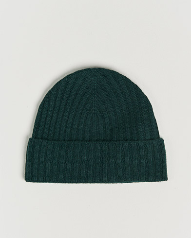Beanies |  Rib Knitted Cashmere Cap Bottle Green