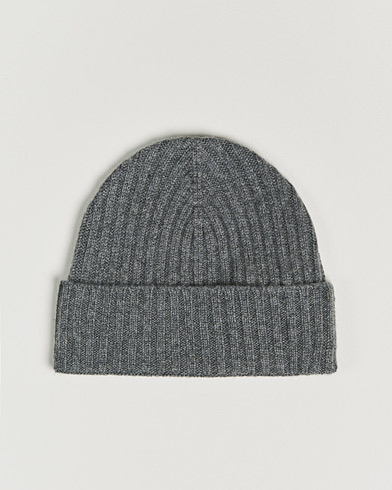 Beanies |  Rib Knitted Cashmere Cap Grey