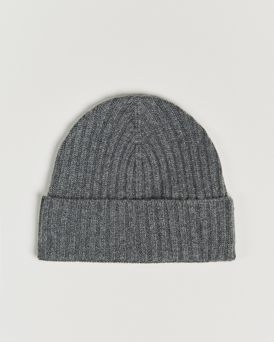 Amanda Christensen Rib Knitted Cashmere Cap Grey Melange – Grey