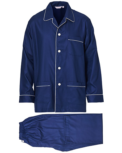 Derek Rose Jaquard Woven Cotton Pyjama Set Navy