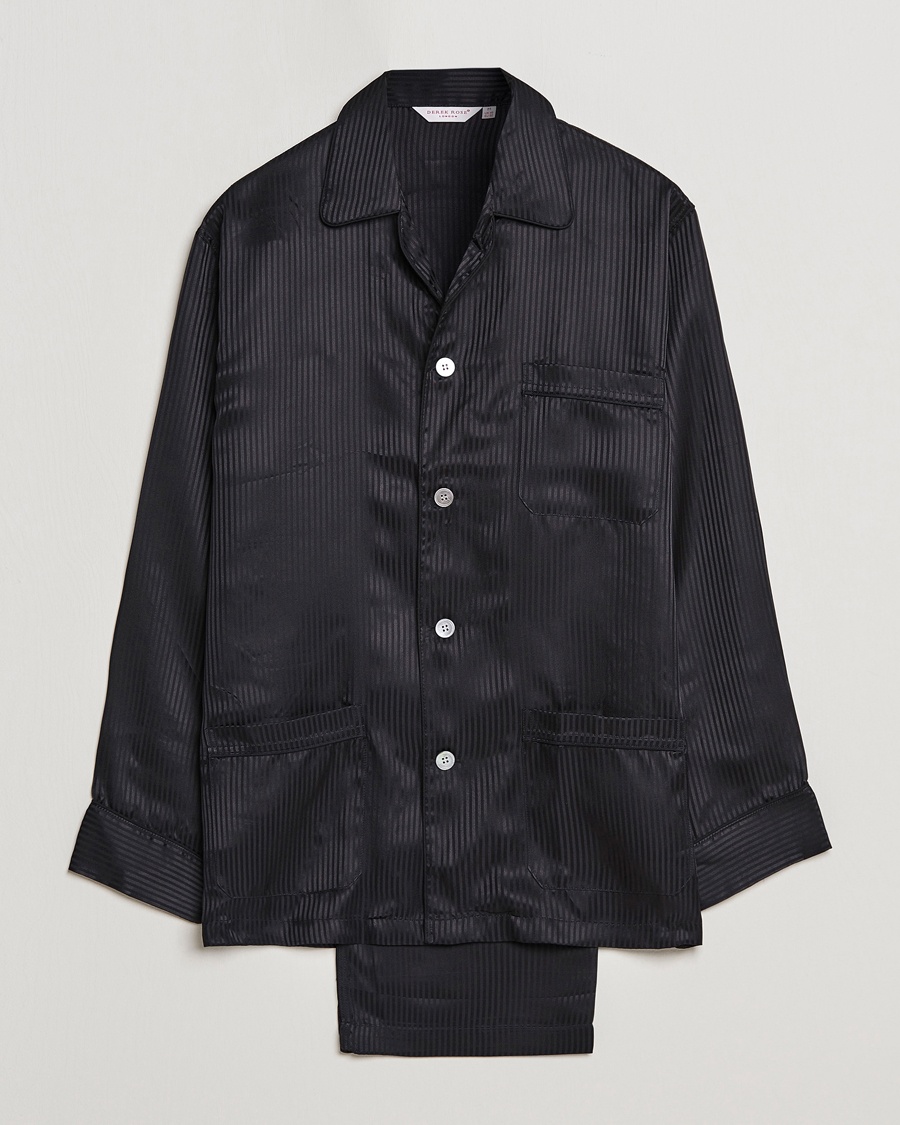 Derek Rose Striped Silk Pyjama Set Black – Black
