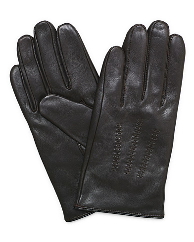 BOSS Hainz Leather Gloves Open Brown