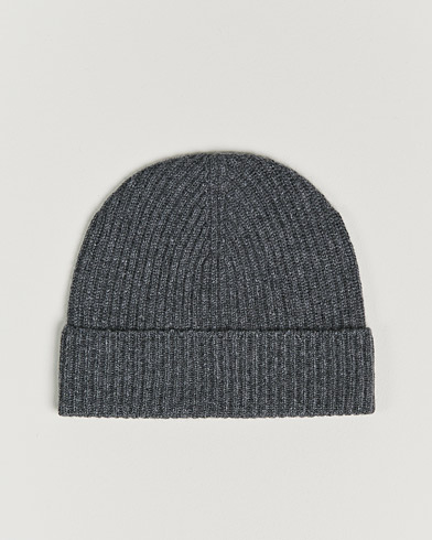 Men | Warming accessories | Johnstons of Elgin | Cashmere Ribbed Hat Dark Granite