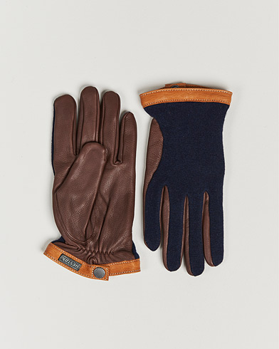 Men | Gloves | Hestra | Deerskin Wool Tricot Glove Blue/Brown