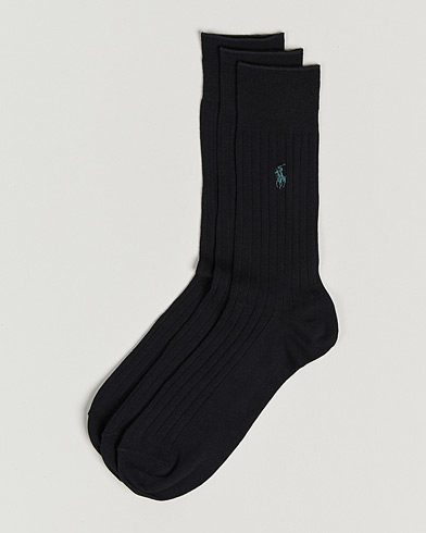 Men | Everyday Socks | Polo Ralph Lauren | 3-Pack Egyptian Cotton Ribbed Socks Black