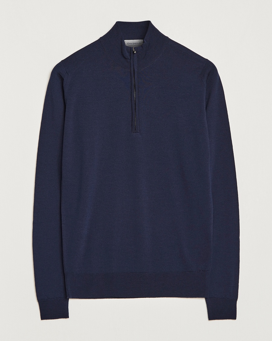 John Smedley Barrow Extra Fine Merino Half Zip Midnight – Blue