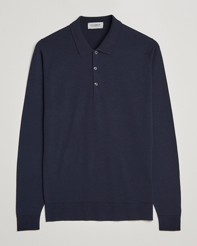 Men | Knitted Polo Shirts | John Smedley | Belper Extra Fine Merino Polo Pullover Midnight