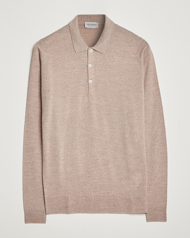 Men | Knitted Polo Shirts | John Smedley | Belper Extra Fine Merino Polo Pullover Soft Fawn