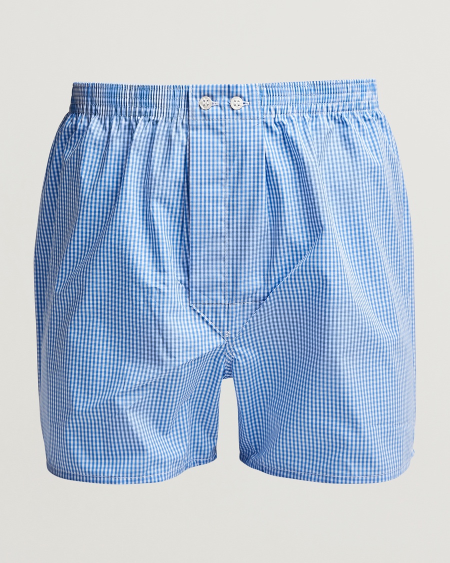 Derek Rose Classic Fit Cotton Boxer Shorts Blue Gingham – Blue