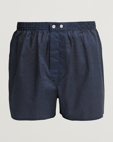 Men | Loungewear | Derek Rose | Classic Fit Cotton Boxer Shorts Navy Polka Dot