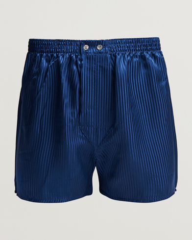 Men | Loungewear | Derek Rose | Classic Fit Silk Boxer Shorts Navy