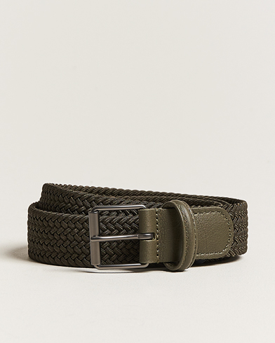 Men | Woven Belts | Anderson's | Elastic Woven 3 cm Belt Military Green