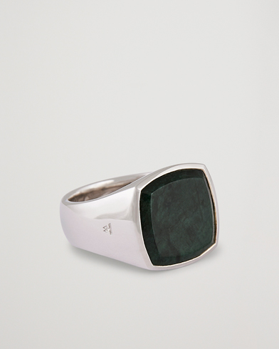 Men | Jewellery | Tom Wood | Cushion Green Marble Ring Silver