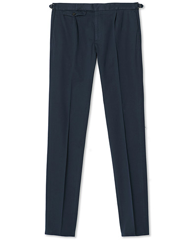  Slim Fit Pleated Cotton Trousers Navy